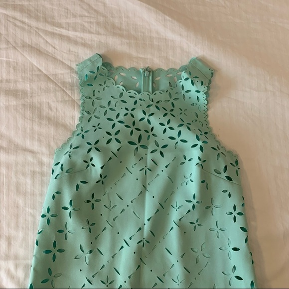 J Crew Dress 4T Green Lined A-line Floral Laser Cut Out Blogger Favorite Spring - Picture 2 of 10